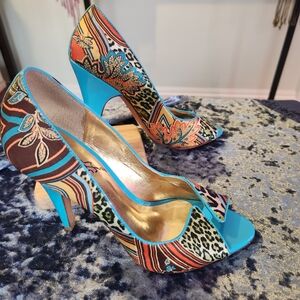 Carlos by Carlos Santana Multicolor Peep-Toe Heels